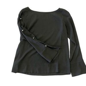 Ann Taylor Black Pearl Embellished Open Long Sleeve Top Small